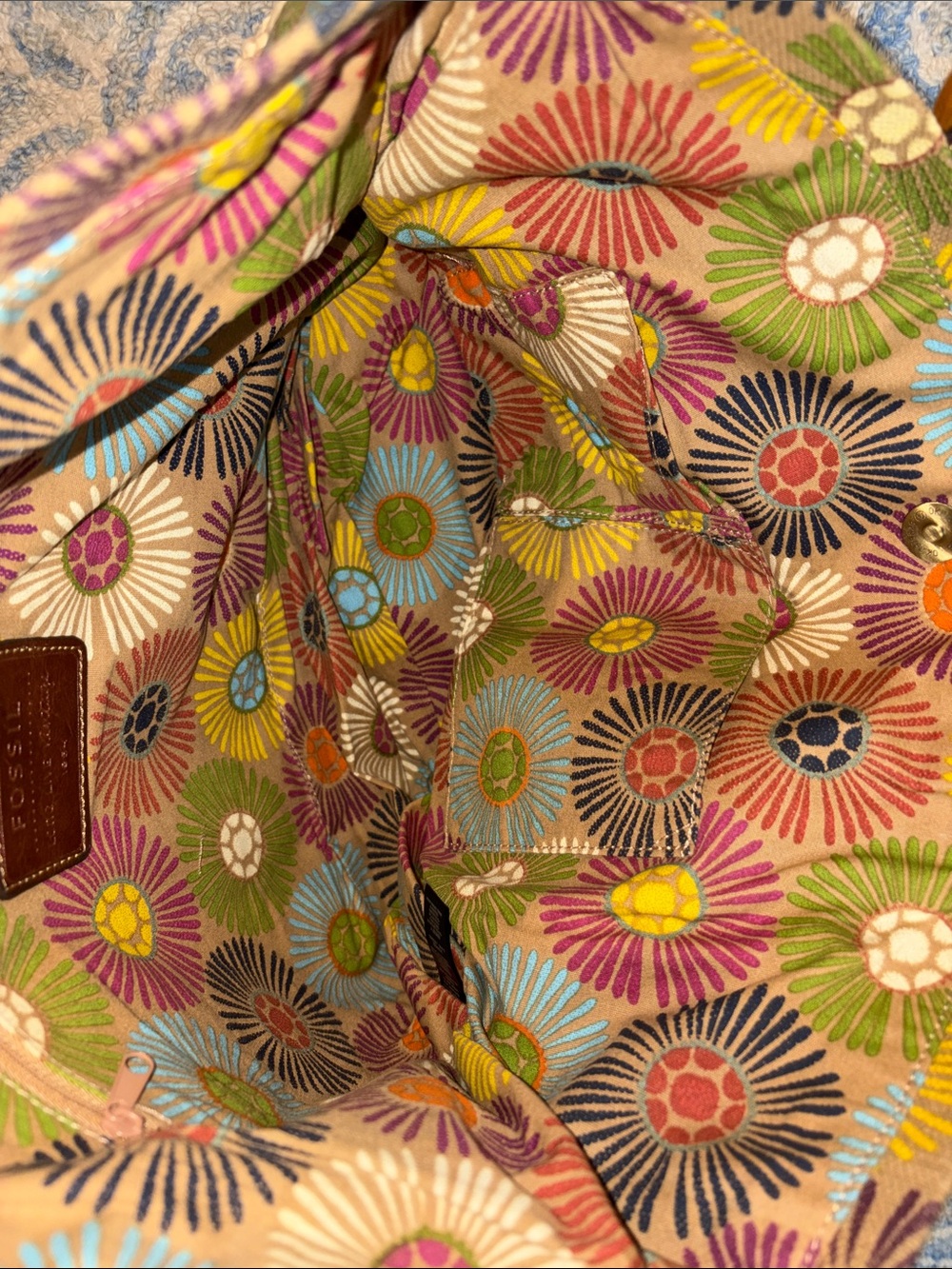 Fossil Multicolor Floral Trim Crochet Straw Tote - Picture 4 of 5